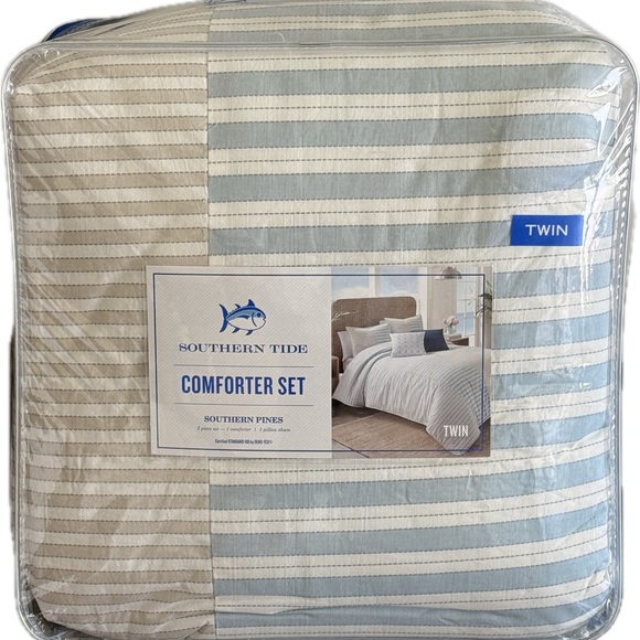 NWT Southern Tide Comforter Set - Blue and Cream Stripes - Picture 1 of 5